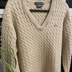 Vintage Lacoste Pure wool cable knit V-neck sweater, Size M ( Unisex)